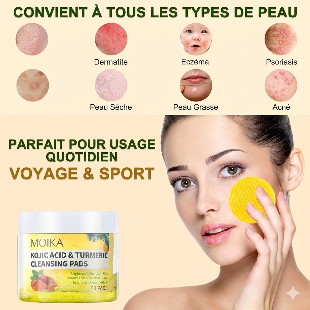 Pads Eclat Anti-Taches au Kojic & Curcuma — 50 soins | Resultats visibles en 7 jours