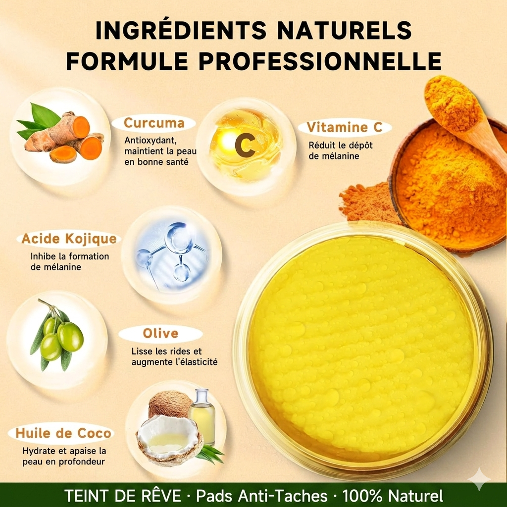 Pads Eclat Anti-Taches au Kojic & Curcuma — 50 soins | Resultats visibles en 7 jours