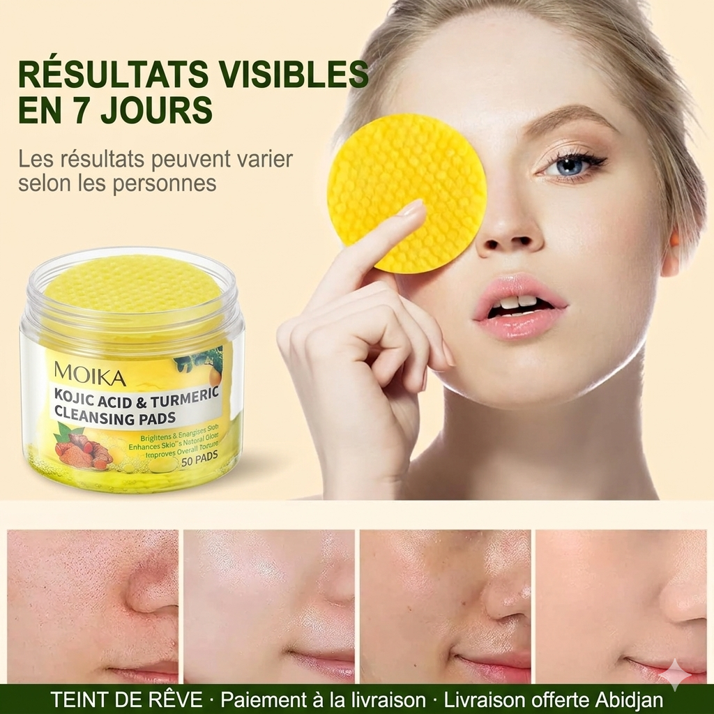 Pads Eclat Anti-Taches au Kojic & Curcuma — 50 soins | Resultats visibles en 7 jours