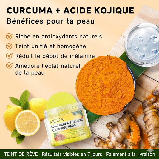 Pads Eclat Anti-Taches au Kojic & Curcuma — 50 soins | Resultats visibles en 7 jours